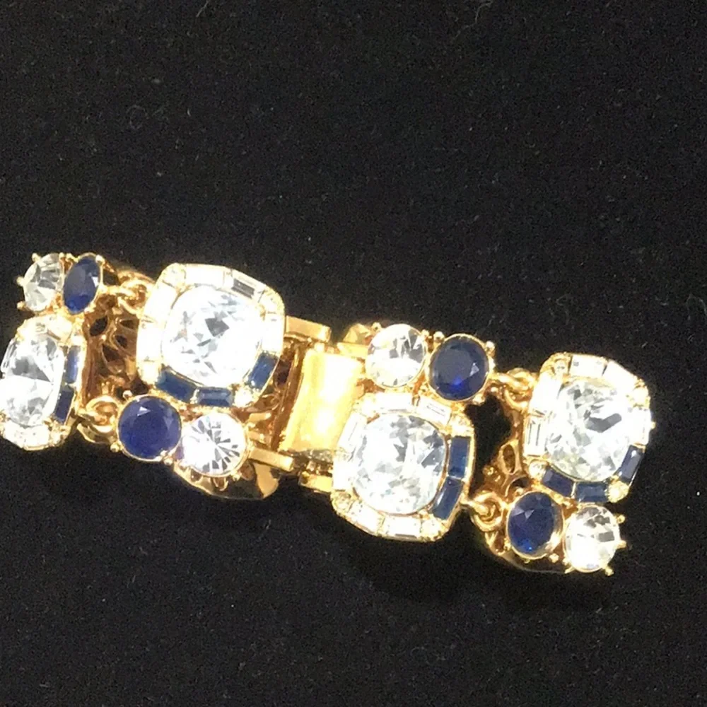Kate Spade Gold Bracelet with Blue and Clear Crystals 8”